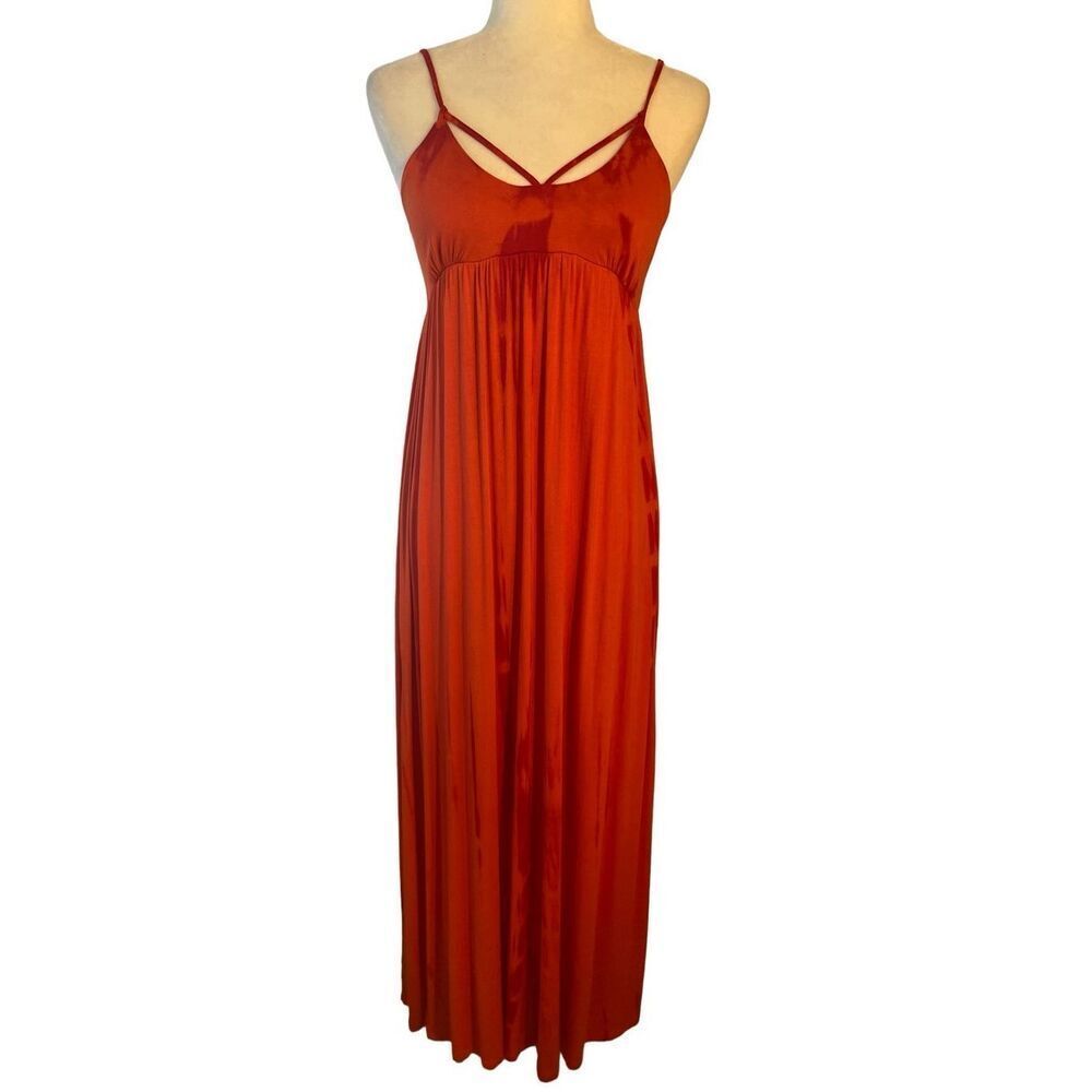 Forever New deep orange maxi dress with spaghetti straps and cross cross front -